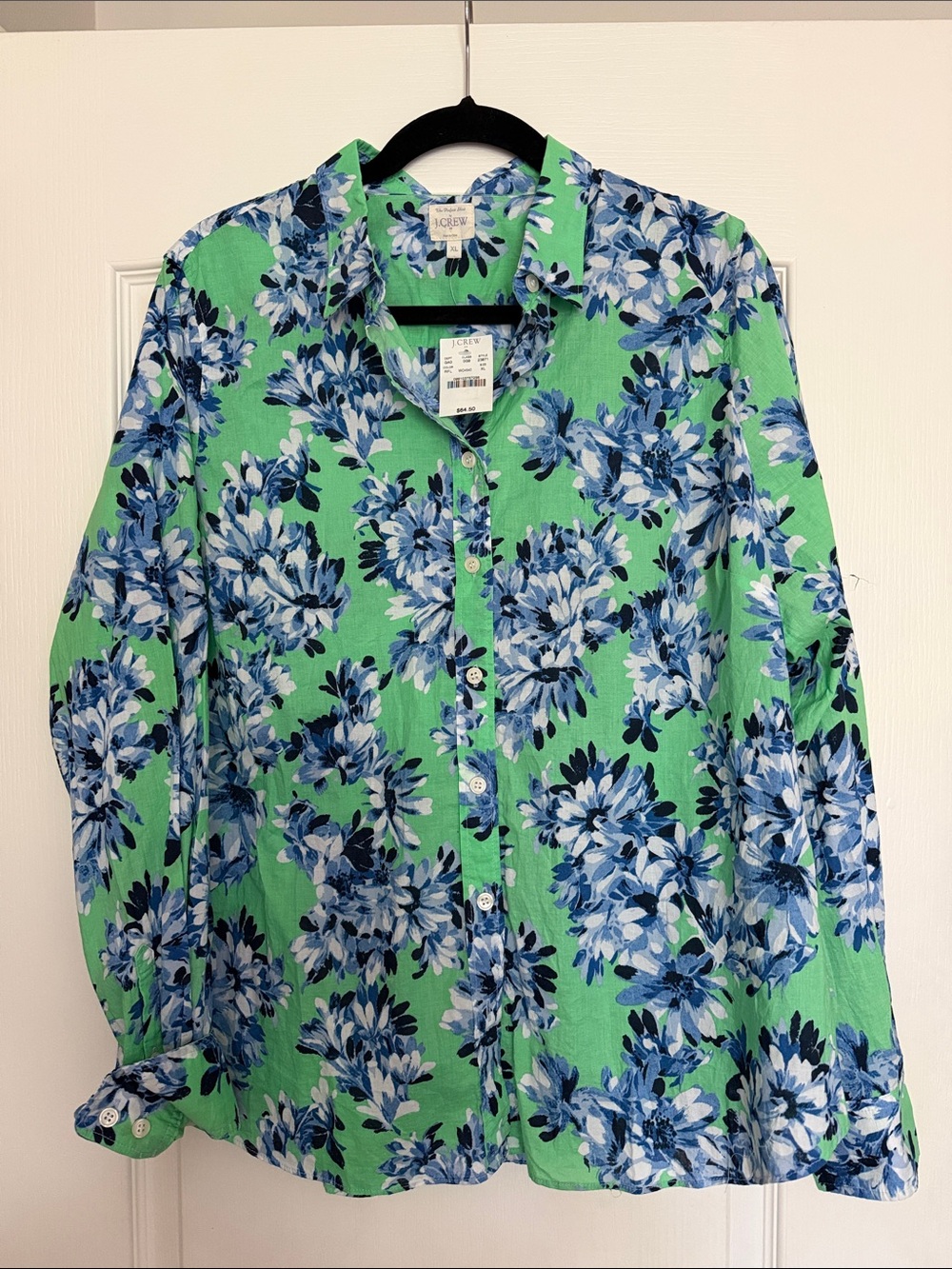 J. Crew Green and Blue Floral Button-Up Shirt NWT new cotton